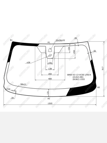 Стекло лобовое (камера, датчик дождя) XYG (зеленое) BMW X3  F25 (2014-2017) рестайлинг