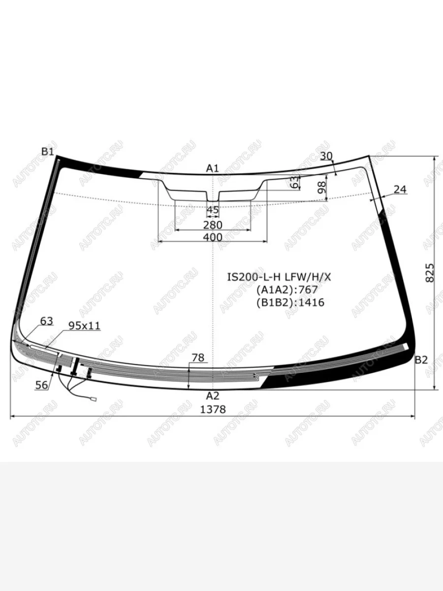 Стекло лобовое (Обогрев щеток) Lexus IS 98-05 XYG IS200-L-H LFW/H/X  в Воронеже Воронежской области