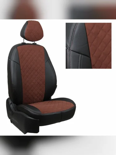 Комплект салонных чехлов JAC T9 пикап с 21г.Черный + ШоколадАлькантара ромб  jac-jact9-jt9-chesho-ar Автопилот