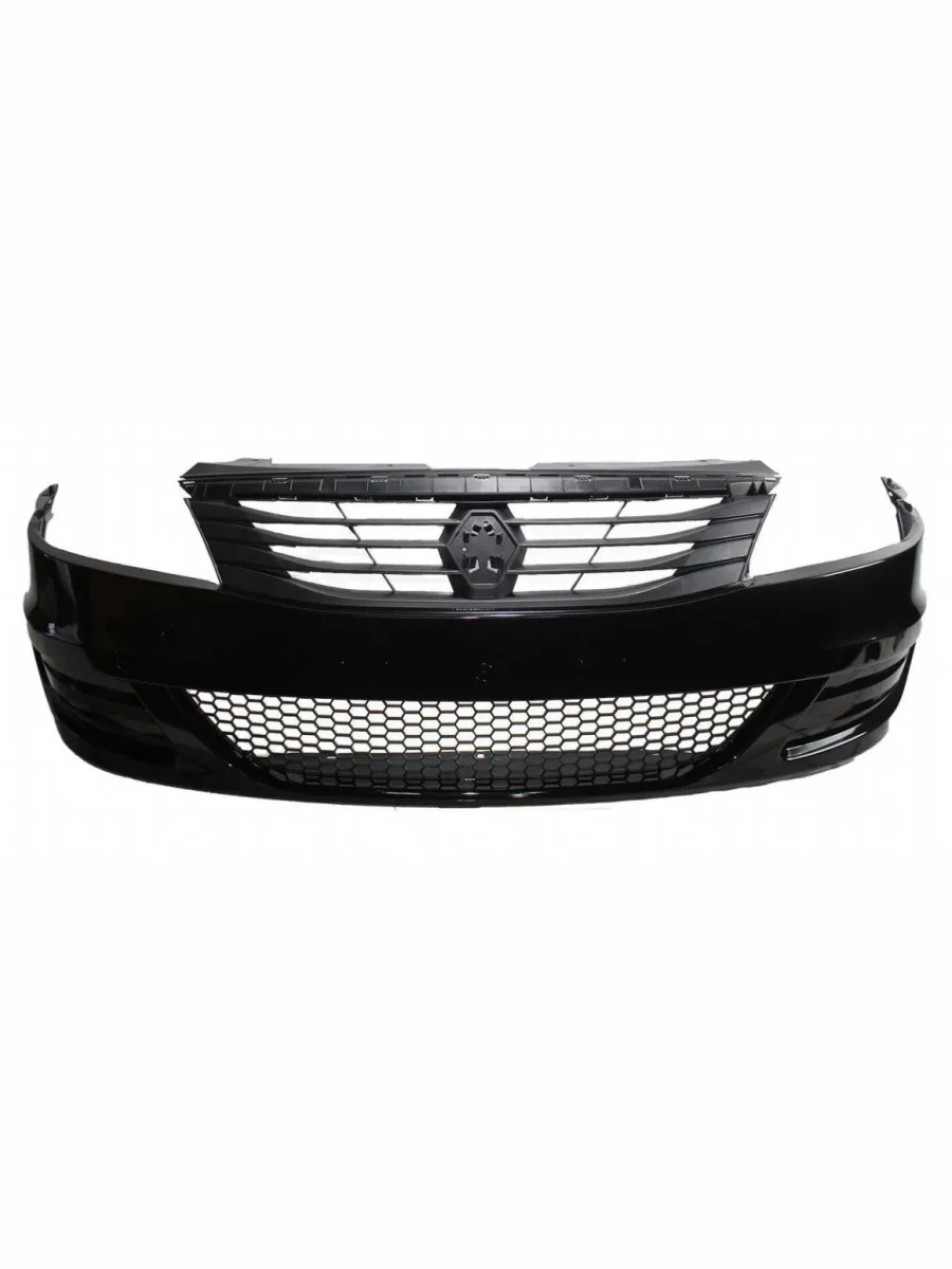Бампер передний (литой с решеткой) DAR (окрашенный)  Renault Logan (2010-2016) 1 (Noir Nachre 676)  в Перми Пермском крае