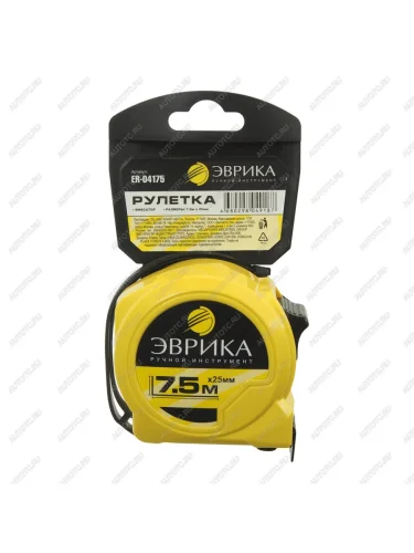 Рулетка 7.5м 25мм пластиковый корпус с фиксатором ЭВРИКА ЭВРИКА er-04175 ЭВРИКА er-04175