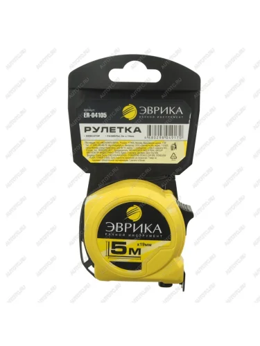 Рулетка 5м 19мм пластиковый корпус с фиксатором ЭВРИКА ЭВРИКА er-04105 ЭВРИКА er-04105
