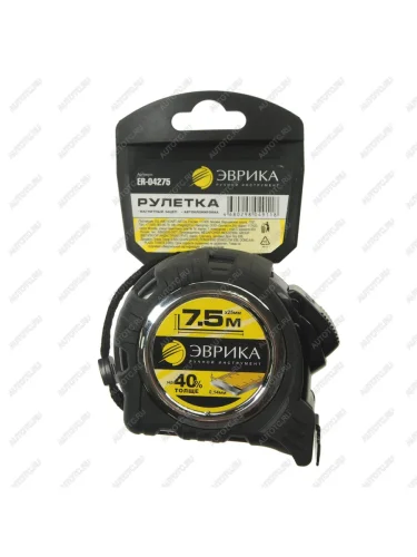 Рулетка 7.5м 25мм двухкомпонентный корпус, магнитный зацеп, автоблокировка ЭВРИКА ЭВРИКА er-04275 ЭВРИКА er-04275