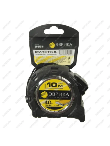 Рулетка 10м 25мм двухкомпонентный корпус, магнитный зацеп, автоблокировка ЭВРИКА ЭВРИКА er-04210 ЭВРИКА er-04210