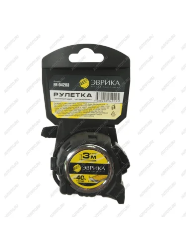 Рулетка 3м 16мм двухкомпонентный корпус, магнитный зацеп, автоблокировка ЭВРИКА ЭВРИКА er-04203 ЭВРИКА er-04203