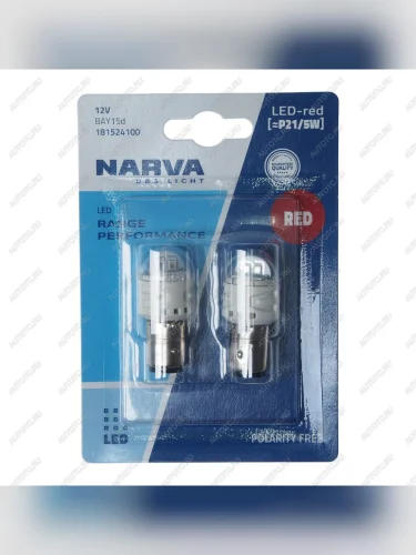 Лампа светодиодная 12V P215W BAY15d блистер (2шт.) LED Red NARVA NARVA 18152-2бл
