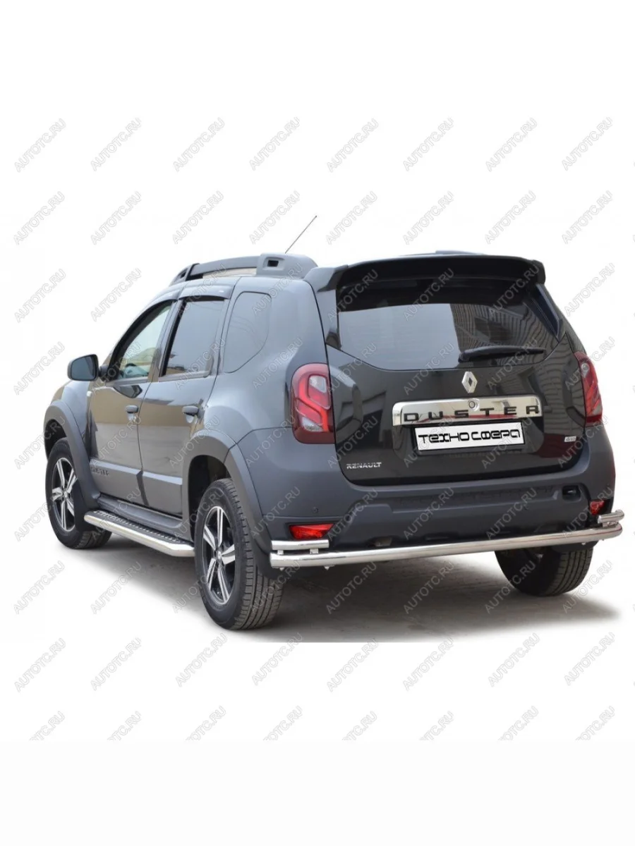 Защита заднего бампера (труба с уголками d63,5) Техно Сфера  Renault Duster (2010-2021) HS (Серебристый (снежная королева))  с доставкой в г. Керчь