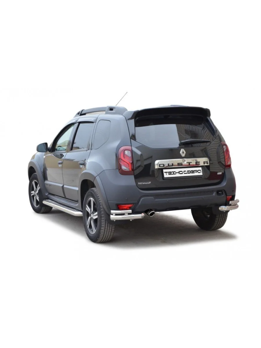 Защита заднего бампера (уголки двойные) (d63.5) Техно Сфера Renault Duster HS рестайлинг (2015-2021) (Черный матовый)  в Керчи Республика Крым