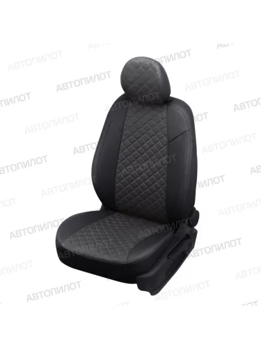 Комплект салонных чехлов (экокожа/алькантара, 60/40) Автопилот Ромб (черный/темно-серый) Haval F7 (2024-2025)