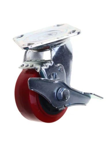 Колесо для тележки d=100мм 270кг платф. поворотное с тормозом полиуретан-нейлон красный МФК МФК 62024100