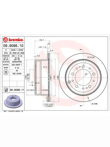 Диск тормозной (Сзади) Toyota Land Cruiser (J100) 98-07  Lexus LX 98-07  Toyota Land Cruiser Cygnu BREMBO 09.9086.10