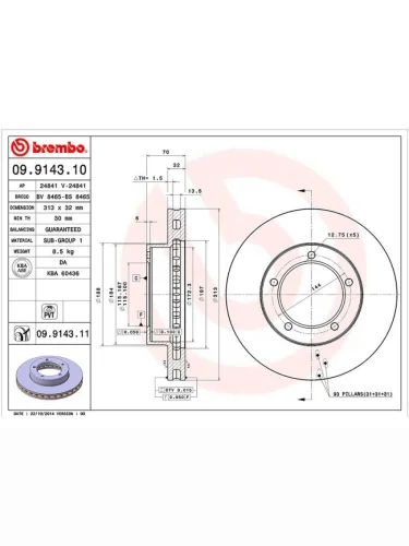 Диск тормозной (Спереди) Toyota Land Cruiser (J100) 98-07  Lexus LX 98-07  Toyota Land Cruiser Cyg BREMBO 09.9143.11