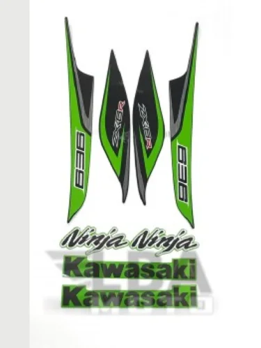 Комплект наклеек на пластик для мотоцикла Kawasaki 636, ZX6R 13-16 Зелено-Черный КитайскиеЗапчасти пм-00017750