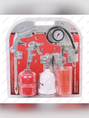 Набор пневмоинструмента (краскораспылитель,верх.бак,шланг,пистолет обдувочн.для подкачки) MATRIX
