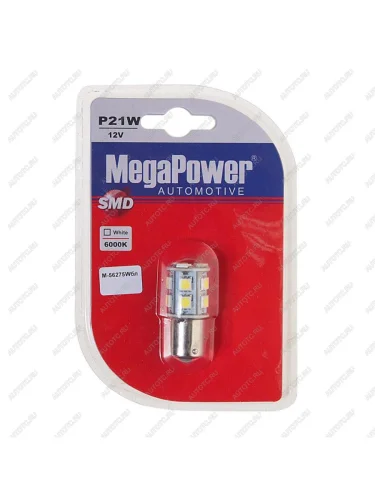 Лампа светодиодная 12V P21W BA15s 6000K 13 светодиодов блистер (1шт.) MEGAPOWER