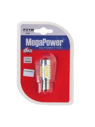 Лампа светодиодная 12V P21W BA15s 6000K 5 светодиодов блистер (1шт.) MEGAPOWER