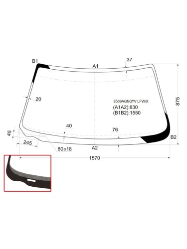 Стекло лобовое (С вырезом под щетки) Audi A8 94-02