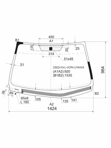 Стекло лобовое (Обогрев щеток 3D HBK) Kia ProCeed 06-09