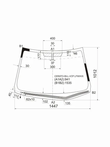 Стекло лобовое (Обогрев щеток 5D HBK4D SED) Kia Cerato 08-13  Forte 08-13