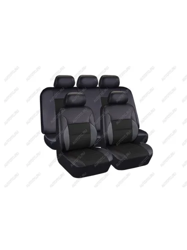 Авточехлы универсальные экокожаполиэстер черно-серые Fashion KRAFT