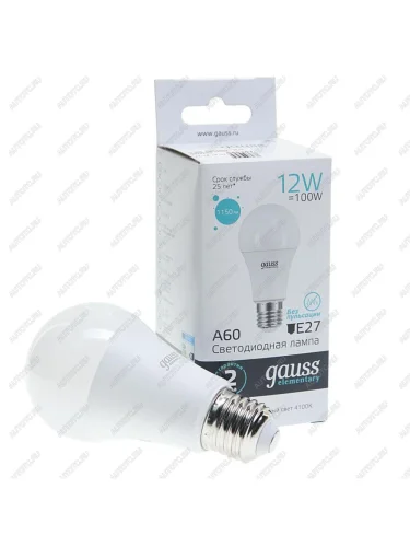 Лампа светодиодная E27 A60 12W(100W) 220V холодный GAUSS