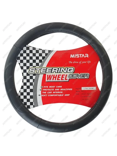 Оплетка руля (M) 37-39см черная кожа MISTAR
