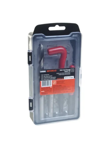 Набор инструментов и вставок для восстановления резьбы M12х1.75мм 15 предметов АВТОДЕЛО