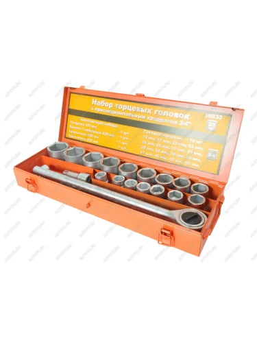Набор головок торцевых 34" 6-ти гранных 19-50мм 20 предметов АВТОДЕЛО