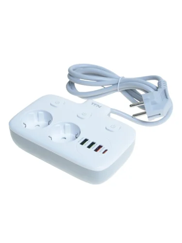 Фильтр сетевой 1.5м 13А 3200Вт 3 гнезда + 3 USB + 1 Type C с заземлением белый TFN