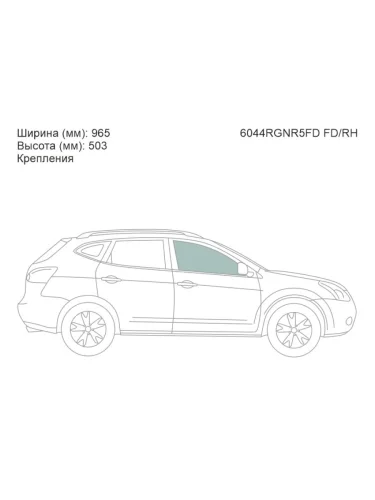 Стекло боковое опускное (Спереди Справа Цвет зеленый Крепления) Nissan Qashqai 06-13  Dualis 07-