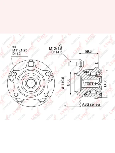 Ступица MITSUBISHI Outlander (06-),Lancer (08-) (2.0) задняя с подшипником LYNX