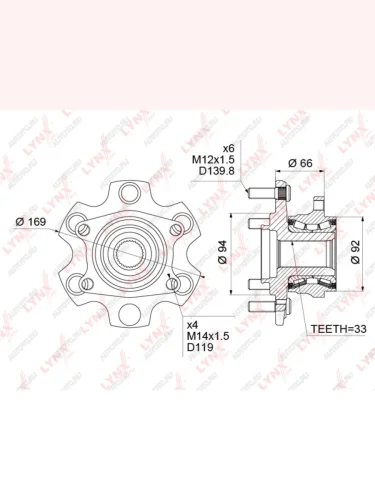 Ступица MITSUBISHI Pajero (06-) задняя с подшипником LYNX