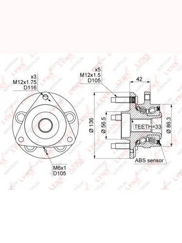 Ступица CHEVROLET Cruze (09-) OPEL Astra J (12-) передняя LYNX