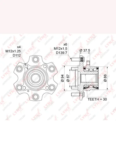 Ступица MITSUBISHI Pajero (00-06) передняя комплект LYNX