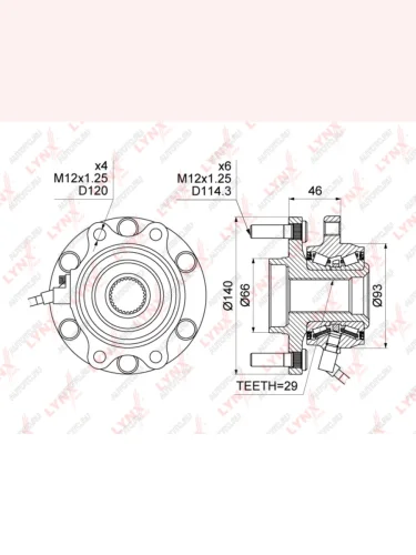 Ступица NISSAN Navara (04-),Pathfinder (05-) передняя LYNX