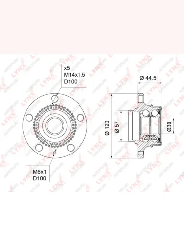 Ступица VW Bora,Golf AUDI A3,TT SKODA Octavia задняя (с АБС) (с гайкой и заглушкой) LYNX