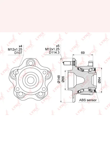 Ступица NISSAN Murano (07-),Teana (08-) задняя комплект LYNX