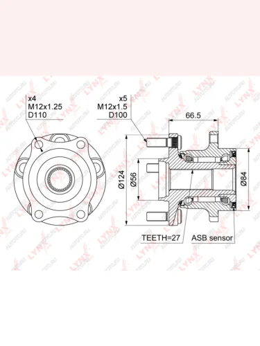 Ступица SUBARU Forester (08-) задняя с подшипником LYNX