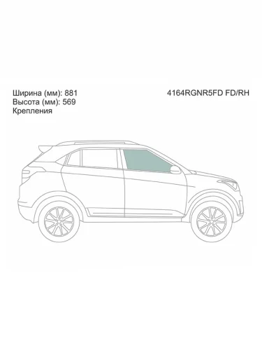 Стекло боковое опускное (Спереди Справа Цвет зеленый Крепления) Hyundai Creta 15-21