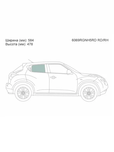 Стекло боковое опускное (Сзади Справа Цвет зеленый Крепления) Nissan Juke 10-20