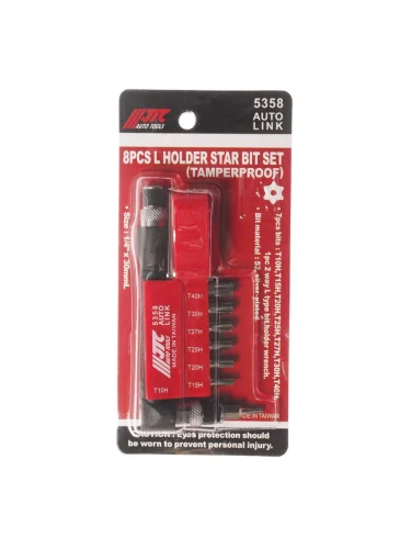 Набор бит 14" TORX с отверстием Т10Н-Т40Н с Г-образным держателем 8 предметов JTC