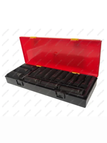 Набор головок торцевых 12" 12-гранных 10-32мм ударных глубоких 15 предметов в кейсе JTC