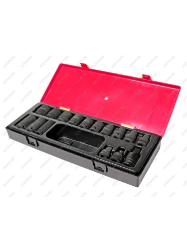 Набор головок торцевых 12" 6-ти гранных 10-24мм ударных 16 предметов в кейсе JTC