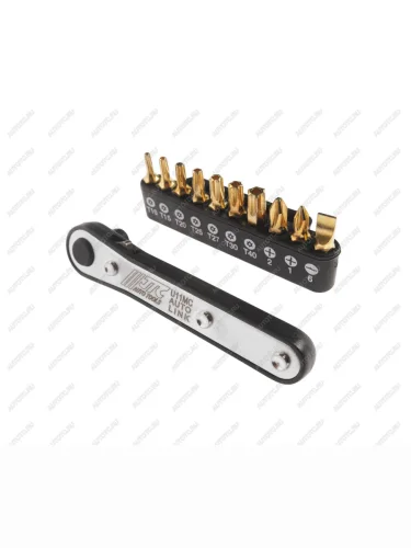 Набор бит 14" SL6, PH1-2, TORX, Т10Н-Т40Н с ключом трещоткой 11 предметов JTC