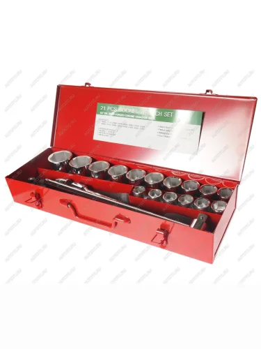 Набор головок торцевых 34" 6-ти гранных 19-50мм 21 предмет в кейсе JTC