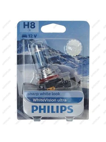 Лампа 12V H8 35W PGJ19-1 блистер (1шт.) White Vision Ultra PHILIPS