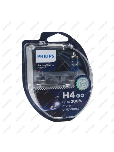Лампа 12V H4 6055W P43t-38 +200% бокс (2шт.) Racing Vision GT 200 PHILIPS