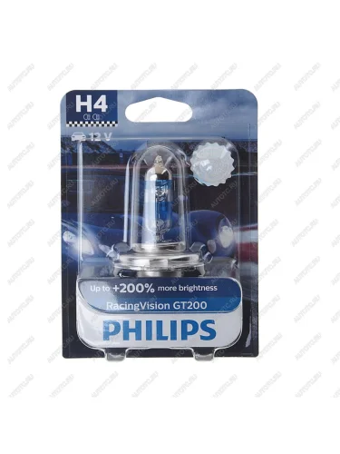 Лампа 12V H4 6055W P43t-38 +200% блистер (1шт.) Racing Vision GT 200 PHILIPS