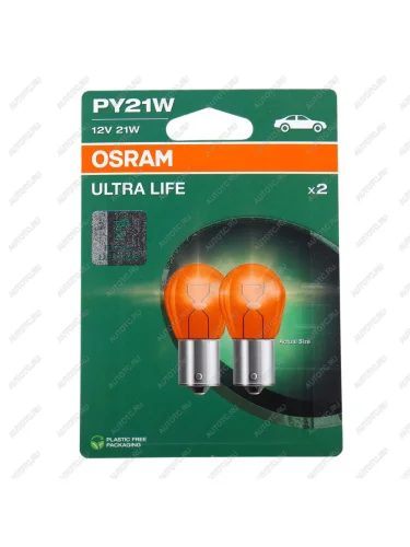 Лампа 12V PY21W BAU15s желтая блистер (2шт.) Ultra Life OSRAM