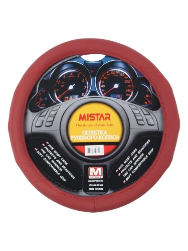 Оплетка руля (M) 37-39см красная с вставками перфорации MISTAR